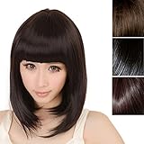 anshinto女性用レディースショートストレートフル前髪Boboヘアコスプレウィッグ One Size ブラック