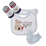 赤ちゃん ベビー用 マイ・リトル・テディーベア ベビー用品3点ギフトセット スタイ・ミトン・ソックスセット ベビー服セット ベビーシャワー プレゼント (ワンサイズ) (ブルー/ホワイト)