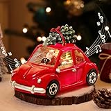 Lewondr スノードーム クリスマスオルゴール 車の形 LEDライト内蔵 8曲自動ループ クリスマスプレゼント インダストリアルダメージ加工 インテリア クリスマス置物飾り クリスマスプレゼント サンタさんが運転中 Red