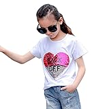 かわいいスパンコールTシャツガール半袖夏のトップ (130, ホワイト)