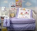 SoHo Lavender Owls Party Baby Crib Nursery Bedding Set 4 pcs + 4 pcs Diaper Bag set (Total 8 Pcs Set