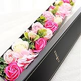 BIO ローズBOXスリム　フレグランスソープフラワー　ふた付きボックス　お祝い　記念日　お見舞い　バレンタインデー　ホワイトデー　母の日　　 (ピンク)