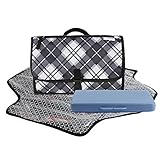 Deteおむつ替えパッド 防水シート おむつ替えマット ベビー出産お祝い お出かけ用 アウトドア 折りたためる コンパクトに収納 小物収納付き 持ち運びに便利 洗濯可能 (ブラック (グリッド)