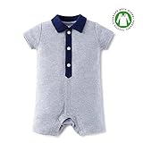 Yiigoo （イッゴー）子供服 ベビー　ロンパース　カバーオール　這う服　オーガニックコットン　春新品　半袖　前開き　男の子　女の子　男女兼用　ブルー　グレー　新生児 出産祝い　可愛い　66、73、