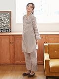 Angeliebe エンジェリーベ マタニティ パジャマ 授乳しやすい ストライプ 起毛 ナイティ 産後 も使える パンツ セット 妊婦服 産前 産後 前開き M～L ベージュ 22189 22189