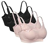 iLoveSIA (アイラブシア) マタニティ ブラジャー 2Wayオープン 授乳 ノンワイヤー レース付 4枚セット 黒+黒+ピンク+ピンク L