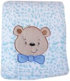 My Baby Bear Design on Leopard Print Plush Blanket, Blue