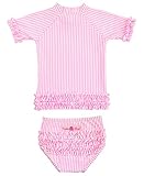 RuffleButts ラッフルバッツ　ラッシュガード水着上下セット　ホットピンクストライプ (5(110-120cm)) [並行輸入品]