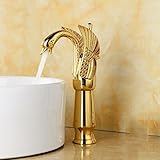 awxjxシンクタップ銅ヨーロピアンスタイルレトロスタイルSwanホットAng Cold Sitting Wash BasinゴールドSingle Hangle Ceramics 1つ穴