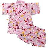 ガールズベビー浴衣|甚平[くろわっさんす べべ]ベビー甚平|上下セット|桜 金魚柄|和柄(日本製生地)綿100％|女の子|女児 80cm ピンク