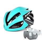 Akari 自転車 ヘルメット 軽量 Helmet 大人用 子供用 MX-9 磁気タイプ ゴーグルヘルメット 56-62cm ダイヤル調整 サイクルヘルメット 自転車用品 2つのレンズ付き (グリーン