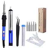 Kuman 6個セット はんだこて 電子工作用 半田こて ダイヤル式 60W 110V 温度調節可能（200℃～450℃） 5個交換コテ先端+128cmケーブル+オン/オフスイッチ付き 静電気防止ピン