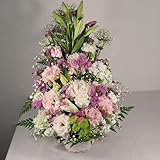「冷蔵便」PURIZA お供え花 お供え生花 お供え 花 アレンジメント 供花 お悔やみ 生花 Lサイズ50cm 弔事 御供 法要 命日 四十九日 弔花 白＆ピンク