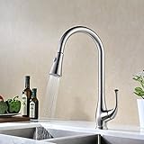 Avola Solid Brass Single Lever High Arc Pull Down Kitchen Faucet, Brushed Stainless Steel Single Han