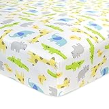 Carter's Cotton Fitted Crib Sheet, Critter/Green/Yellow/Grey/White by Carter's