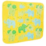 Breganwood Organics Baby & Toddler Hooded Towel, Yellow with Green & Blue Elephants in Velour Terry 