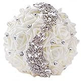 Abbieホーム花嫁bouquets-weddingフラワーブーケハンドメイドOrchidローズベビーBreath WithシルクベルトとHolding 9.05"*9.05"*11.5" ホワイト 