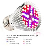 Derlights 40W相当 植物育成led電球 水耕栽培ランプ 室内用 全スペクトル波長 口金E26 led植物育成用ランプ/プラントライト 低消費電力 赤色24 青色8 白色2 2*IR 2*U