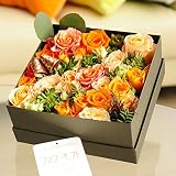 BOXフラワー　国産　オレンジバラ　（スクエア）　※皇室献上実績のある農家より直送　＜結婚記念日　プロポーズ　誕生日プレゼント　その他イベントに＞
