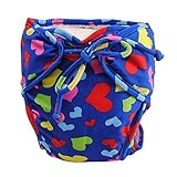 サイズミディアム、調節可能な幼児の泳いでおむつ、ネクタイ[ハート、ダークブルー]