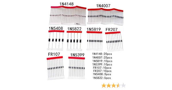 Amazon Hiletgo 100個セット 1n4148 1n4007 1n5819 1n5399 1n5408 1n5822 Fr107 Fr207ショットキー整流器ダイオードアソートキット100個8値 ダイオード 産業 研究開発用品 通販