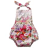CANIS　ベビー服　カバーオール　女の子　バックレス　ホルターネック　レース　花柄 フリンジ　夏　ブルマ　ティアード (90)