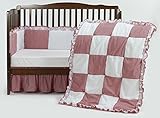 ベビードール寝具Gingaham /ハトメパッチワークベビーベッド寝具セット、赤、4ピース