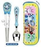 Robocar Poli Poli Children Stainless Steel Training Chopsticks and Spoon Set with Case For Right Han