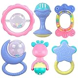 askcutベビーおもちゃ幼児用Shake Grap Rattle BPAフリーパズルおもちゃ幼児新生児の赤ちゃん(6パック)