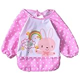 防水のかわいい漫画長袖幼児幼児赤ちゃんのための授乳よだれかけエプロン、0-3歳 (ピンク)