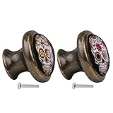 monkeyjack 2pcsスカルパターンヴィンテージメタルドアノブキャビネット引き出しビンドレッサー食器棚プルハンドルノブ家具ハードウェア# 6