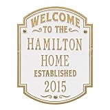 Personalized Welcome to Our Houseカスタムインドア/アウトドアアルミ壁プラーク – ホワイト/ゴールド
