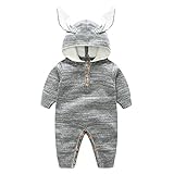 エルフ ベビー(Fairy Baby)ロンパース ベビー服 フード付き ニットウェア セーター 長袖 春秋初冬防寒着 66cm(灰色、うさぎ)