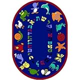 Joy Carpets Kid Essentials Early Childhood Round Hebrew Alphabet ABC Animals Rug Red 7'7 [並行輸入品]