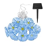 Solar Outdoor Flower String LightsBlue Morning Glory BloomsWaterproof White Led lights33ft 10LED by 