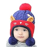 Honey baby 子供 ベビー 赤ちゃん ニット帽 帽子 ニットキャップ ニット帽 猫柄 女の子 男の子 赤ちゃん キッズ 子供用 防寒　出産祝いや、お誕生日 プレゼント 贈り物 冬 (ブルー)