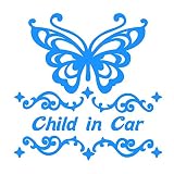 デザイン工房ＳＩＧＮＳ 車ステッカー Child in car 3 綺麗にはがせる 車 ステッカー 蝶 チョウ スカイブルー