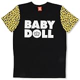 ベビードール 袖ヒョウ柄Tシャツ 男女兼用 S ブラック