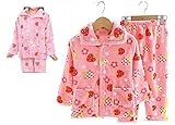 (pkpohs) ふわもこ 子供 パジャマ 長袖 秋冬 女の子 男の子 ルームウェア 前開き (120, いちご)
