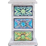 ラビミニチェスト【3段】 セラミック/木製(チーク材) 幅16cm×奥行10cm ホワイト（白） (インテリア家具)