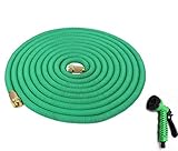 EASEASE 散水ホース 伸縮ホース 強化改良 マジックホース 2層構造ラテックス 7種類 散水パターン 銅製コネクター 7.5m--30m 3倍に伸びるホース ガーデニング 掃除 洗車 (緑(2.