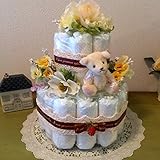 オムツケーキ　2段 Happy Yellow　男女兼用おむつケーキ出産祝　　おしゃれで可愛い人気大 　(はじめての肌への一番Sサイズ)