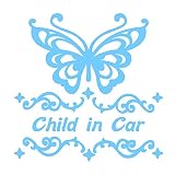 デザイン工房ＳＩＧＮＳ 車ステッカー Child in car 3 綺麗にはがせる 車 ステッカー 蝶 チョウ アイスブルー
