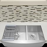 Firebird 33 " x 20 " x 9 "エプロンファームハウスハンドメイドキッチンシンクステンレススチールダブルボウル60 / 40 W /排水ストレーナキット調節可能なトレイ