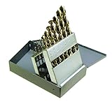 Cleveland C00901 Q-Cobalt 15 Piece High-Performance Wide Land Jobber Length Drill Bit Set, Gold Oxid