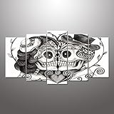 Helloアートワーク – キャンバスプリントアートヴィンテージスカルヘッドCouple Love With Flower In Eyes Human Skeleton Man and Woman T