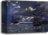 Aシースケープ、出荷by Moonlight byクロード・モネ用紙印刷壁アートギャラリーWrappedキャンバスアート 8in. x 10in.