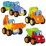 UiiQ ミニカー 工事カー おもちゃ 作業車 建設車両 4種類セット ダンプカー ショベルカー ブルドーザー トラクター ミキサー車 工事現場 砂場 子供向け はたらく車