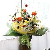 山久 ビタミンカラーの ユリと バラの元気なアレンジ 0908-8412 【CT触媒加工】【敬老の日】【シルクフラワー】【造花】
