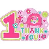Amscan One Wild Girl 1st誕生日ダイカットポストカードThank Youカード、4.25 " X 6.25インチ、ピンク